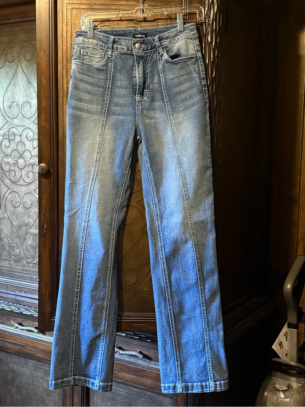 Frame Denim Light Blue Boot Cut Jeans with Front Panel Seams